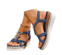 Générique Scarpe da donna Sandali bohémien con cinturino e tacchi alti per l'estate, sandali etnici a flangia a gradini, scarpe casual da spiaggia per le giornate più belle., blu, 43 EU