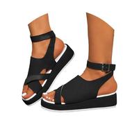 Générique Scarpe da donna Sandali eleganti con piattaforma e cinghie intrecciate - sandali estivi casual con tacco spesso, perfetti per tutti i giorni, Le Noir, 37 EU