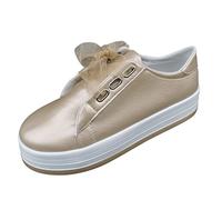 Générique Scarpe da ginnastica da donna con piattaforma, scarpe da passeggio con lacci casual leggere antiscivolo scarpe sportive comfort per il tempo libero per la corsa all'aperto, oro, 38 EU