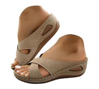 Générique Scarpe donna estate Sandali con zeppa da donna, alla moda e correttive, bohémien, ideali per la spiaggia. Sandali da donna estivi con zeppa, spiaggia sportiva all'aperto, cachi., 37 EU