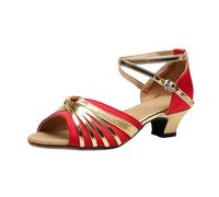 Générique Scarpe Donna Tacchi Con Paillettes Sandali Open Toe Open Toe Croce Strap Scarpe Danza Latina Salsa Tango Mules Donna Passione Elegante Chic, Rosso 3 cm, 40.5 EU