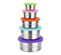 Générique Scatole di Stoccaggio Inossidabili, 5 Pezzi Scatola per Pasto in Acciaio Inox con Coperchi, Impilabile Ciotola per Snack Rotonda per Pasti Quotidiani Scuola Cucina Picnic Campeggio