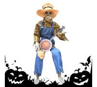 Générique Scheletro Halloween,60 cm Scheletro Animato Gioca Banjo | Spaventoso Musicale Articolazioni Regolabili Interni Esterni Casa Infestata Prato Festa Autunno