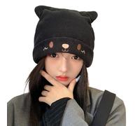 Générique Sci Bambino 3 Anni Ragazzi Ragazzi Cute Ear Knit Cable Rib Hat Cap Beanie Soft Cold Cozy Autumn Winter Women Beanie Cap for Outdoor National, Le Noir, Taglia Unica