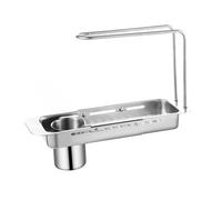Générique Scolapiatti per lavello - Scolapiatti estensibile in acciaio inossidabile 455 g 38,5 x 11,3 x 18 cm, argento nero grigio, portautensili telescopico Organizzatore di spugna | Stoviglie