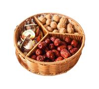 Générique Serving Basket - Rattan Serving Tray | Woven Fruit Basket | Round Coffee Table Tray Wicker Servings Sneakers for Bread Fruit Candles Kitchen Supplies Divided Sundries Organizers