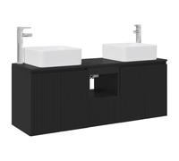 Générique Set armadio da bagno, 3 pezzi, 49,5 x 41 x 63 cm, colore: Nero | Legno di ingegneria,acciaio,2 lavabi da parete,2 punte speciali, cassetti,ante a cerniere,mobile da parete centrale