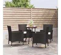 Générique Set bistrot giardino 5 pezzi in rattan poli nero cuscino | Telaio in acciaio a polvere, schienale bracciolo, tavolo robusto, 110 kg per seduta, esterno