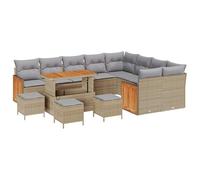 Générique Set Canape Giardino 13 Pezzi Beige Grigio Chiaro | Poly Rattan Tessitura, Cuscino Rimovibile, Telaio Acciaio Epoxy, Legno Acacia, Per Terrazza