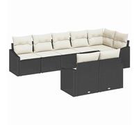 Générique Set Canape Giardino 8 Pezzi Nero Bianco Poly Rattan | Poliestere resistente, con rivestimento in tessuto antipioggia, angolo e 3 sedili centrali