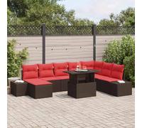 Générique Set Canape Giardino 9 Pezzi Marrone Rosso Polirattan | Modulare, Tavolo Altezza Regolabile 2 in 1, Divano Angolo Laterale, Poggiapiedi, Per Terrazza