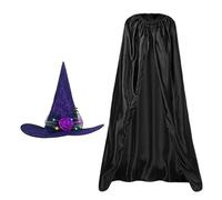Générique Set Cape Halloween | Halloween Costumi Witch Cloak Witch Cape - Mantello nero Set con un cappello da strega lampo