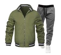 Générique Set casual Baggy - Cardigan da uomo lungo con cappuccio pantaloni a taglio dritto comfort giacca sportiva da uomo tinta unita abbigliamento manica lunga softshell, Blackish Green, 4XL