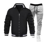 Générique Set casual Baggy - Cardigan da uomo lungo con cappuccio pantaloni a taglio dritto comfort giacca sportiva da uomo tinta unita abbigliamento manica lunga softshell, argento, XL