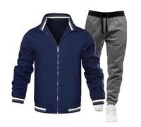 Générique Set casual Baggy - Cardigan da uomo lungo con cappuccio pantaloni a taglio dritto comfort giacca sportiva da uomo tinta unita abbigliamento manica lunga softshell, blu scuro, L