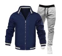 Générique Set casual Baggy - Cardigan da uomo lungo con cappuccio pantaloni a taglio dritto comfort giacca sportiva da uomo tinta unita abbigliamento manica lunga softshell, blu, L