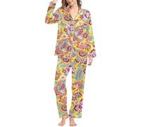 Générique Set casual da donna, stile pigiama chic, a maniche lunghe e pantaloni larghi, con stampa floreale, vestibilità comoda e alla moda, per la casa o il tempo libero, Rosa425, L