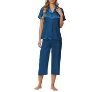 Générique Set da donna chic ed elegante pantaloni e top 2 pezzi biancheria da notte ampia biancheria intima per la casa tuta da donna set moda, Blu marino, XXL