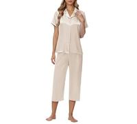 Générique Set da donna chic ed elegante pantaloni e top 2 pezzi biancheria da notte ampia biancheria intima per la casa tuta da donna set moda, beige, L