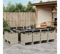 Générique Set da giardino 13 pezzi grigio chiaro rattan | Schienale pieghevole, cuscino sfoderabile, vetro temperato, 110 kg per sedile