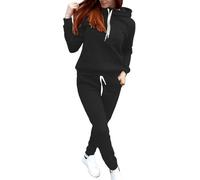 Générique Set da jogging da donna 2 pezzi Tuta Sportiva Pantaloni E Felpa Con Cappuccio Tuta Donna Set Elegante E Elegante Set Stampato Donna Abbigliamento Sportivo 2025, 03#Nero, S