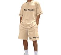 Générique Set da jogging da uomo, 2 pezzi, maglietta stampata a Los Angeles, taglio ampio e pantaloncini con coulisse traspirante, tuta da spiaggia, costumi da loungewear corta estate chic ed elegante