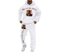 Générique Set da uomo 2 pezzi con cappuccio stampato militare pantaloni cargo tasche tuta casual inverno abbigliamento sportivo militare outdoor casa caldo confortevole streetwear tattico, bianco, L