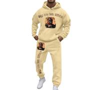 Générique Set da uomo 2 pezzi con cappuccio stampato militare pantaloni cargo tasche tuta casual inverno abbigliamento sportivo militare outdoor casa caldo confortevole streetwear tattico, beige, L