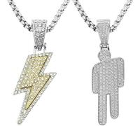 Générique Set di 2 collane da uomo Hip Hop in acciaio inox, ciondoli a forma di uomo e cerniera con strass, accessori alla moda per abbigliamento