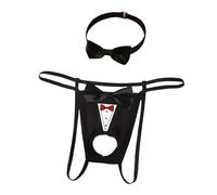 Générique Set di 2 pezzi da uomo perizoma nero sexy con fiocco a farfalla intimo tagliato e collana vestito da seduzione e lingerie da uomo elegante per coppia San Valentino, C Nero, L