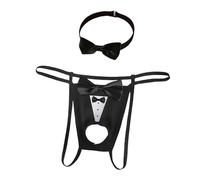Générique Set di 2 pezzi da uomo perizoma nero sexy con fiocco a farfalla intimo tagliato e collana vestito da seduzione e lingerie da uomo elegante per coppia San Valentino, Nero , L