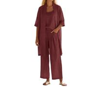 Générique Set di 3 pezzi da donna, tinta unita, cardigan e top e pantaloni dritti, abbigliamento da viaggio, comodo, set per vacanze, casual, abito lounge elegante, abiti da cerimonia, sera alla moda