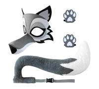 Générique Set di costumi da lupo - vestito animale peloso, costume grigio spaventoso | Plush Fabric Kids Clothes, Lightweight Faux e Tail, Soft Adjustable Headband Costume School Pl