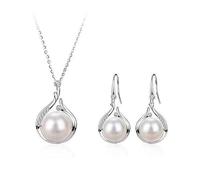 Générique Set di gioielli con perle simulate da donna | collana regolabile con ciondolo e orecchini pendenti | elegante per matrimonio e regalo
