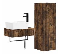Générique Set di mobili da bagno, 2 pezzi, rovere fumato a parete | Legno di ingegneria durevole, porte reversibili, 2 punte incluse, senza foratura, formato compatto