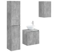 Générique Set di mobili da bagno 3 pc Grigio cemento a parete | Legno di ingegneria,porte a cerniere,lavabo e rubinetto personalizzabili,2 punte incluse,fissaggio a parete