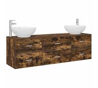 Générique Set di Mobili da Bagno 3 pc rovere affumicato | Vanity da parete, 49,5 x 44,5 x 65 cm, armadio 62 x 44,5 x 50 cm, legno di ingegneria, lavabo e rubinetto inclusi