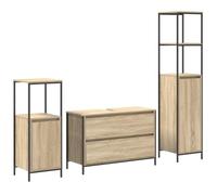 Générique Set di mobili da bagno, 3 pezzi, Chene Sonoma | Legno per ingenierie durevole, scaffali cubi, gambe in metallo nero, portasciugamani e prodotti