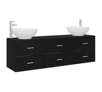 Générique Set di mobili da bagno, 3 pezzi, nero | Legno di ingegneria resistente all'umidità, vanity da parete 49,5 x 44,5 x 65 cm, armadio con cassetto 62 x 44,5 x 50 cm