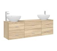 Générique Set di mobili da bagno, 3 pezzi, rovere Sonoma | Vanity da parete 49,5 x 44,5 x 65 cm, armadio con cassetto 62 x 44,5 x 50 cm, legno di ingegneria, lavabo e rubinetto inclusi