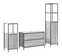 Générique Set di mobili da bagno 3 pezzi Sonoma grigio | Legno per ingenierie durevole, gambe in metallo nero, grembiuli cubi, facile da pulire