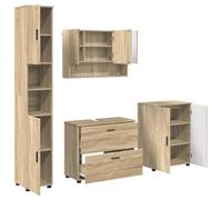 Générique Set di mobili da bagno, 4 pezzi, rovere Sonoma da parete | Stile moderno, design essenziale, legno ingegneristico, metallo, specchio, archiviazione ottimizzata, piccoli spazi