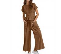 Générique Set di pantaloni harem da donna in stile britannico, stile casual, per primavera estate, marrone, S