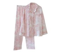 Générique Set di pigiama da donna garza di cotone, set pigiama da donna chic ed elegante a maniche lunghe, abbigliamento da notte a due pezzi, cardigan scollo a V con bottoni e pantaloni per la casa