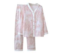 Générique Set di pigiama da donna garza di cotone, set pigiama da donna chic ed elegante a maniche lunghe, abbigliamento da notte a due pezzi, cardigan scollo a V con bottoni e pantaloni per la casa