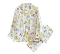 Générique Set di pigiama da donna garza di cotone, set pigiama da donna chic ed elegante a maniche lunghe, abbigliamento da notte a due pezzi, cardigan scollo a V con bottoni e pantaloni per la casa