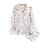 Générique Set di pigiama da donna garza di cotone, set pigiama da donna chic ed elegante a maniche lunghe, abbigliamento da notte a due pezzi, cardigan scollo a V con bottoni e pantaloni per la casa