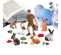 Générique Set di statuette di coniglio, 13 statuette di giocattoli educativi di animali da fattoria, statuette in miniatura di animali giocattoli, decorazione di torte di primavera e favori di festa
