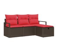 Générique Set Divani Giardino 4 Pezzi Marrone Rosso Polirattan | Sedile centrale, divano doppio, poggiapiedi, portaoggetti nascosto, modulare esterno