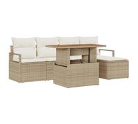 Générique Set divano giardino 6 pezzi beige polyrattan | Tavolo regolabile in altezza, legno di acacia massiccio, configurazione modulare, resistente alle intemperie